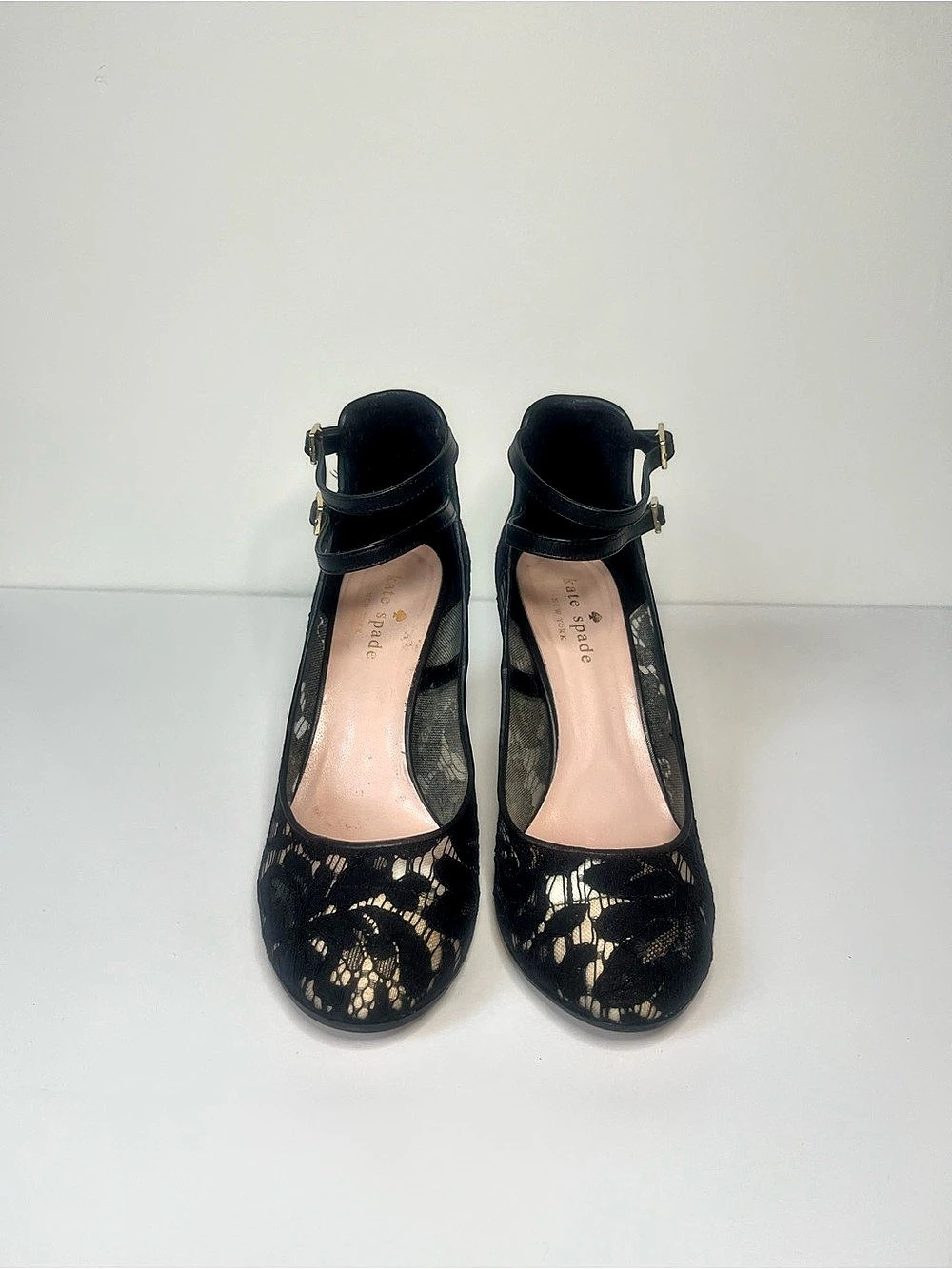 kate spade new york Baneera Black Lace Double-Strap Block Heel Pumps - Picture 2 of 5